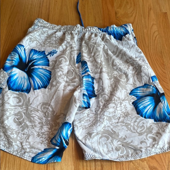 OP Blue and White Floral Men's Board Shorts - Picture 3 of 3